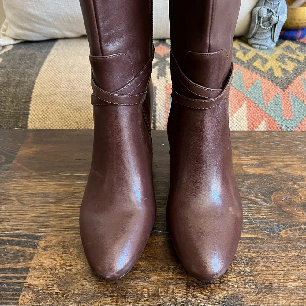 Ralph Lauren ELBERTA Leather Ankle Strap Tall Heeled Boots US8 (Black sold) - Picture 5 of 11